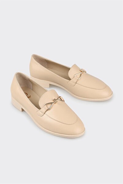 Elle Shoes Bej Deri Kadın Loafer