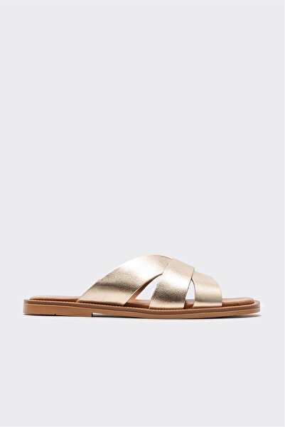 Elle Shoes Gold Deri Kadın Düz Terlik