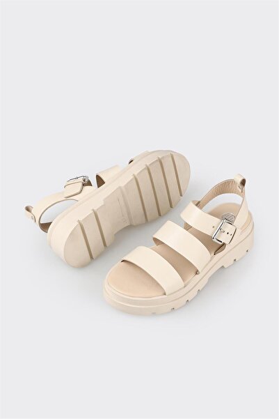 Elle Shoes Ecru Leather Women's Sports Sandals