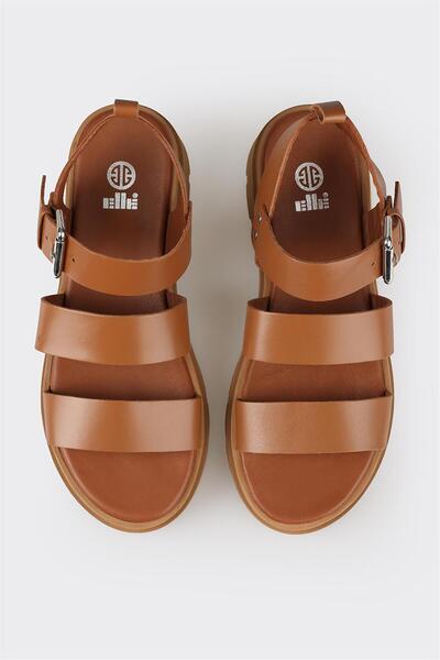 Elle Shoes Taba Δερμάτινα Γυναικεία Αθλητικά Σανδάλια