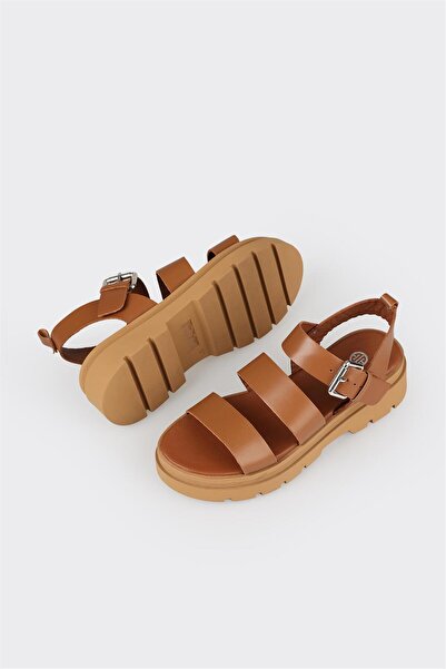 Elle Shoes Taba Δερμάτινα Γυναικεία Αθλητικά Σανδάλια