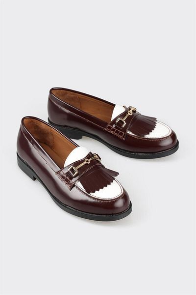 Elle Shoes Claret Red Leather Women's Loafer