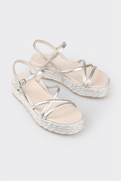 Elle Shoes Lame Leather Women's Wedge Heel Sandals