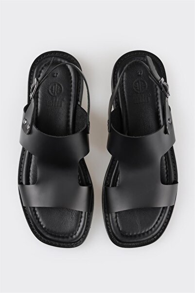 Elle Shoes Black Leather Women's Flat Sandals