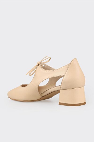 Elle Shoes Bej Deri Kadın Topuklu Ayakkabı
