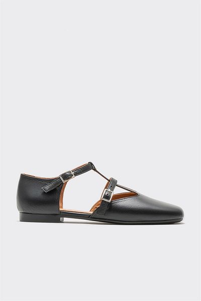Elle Shoes Black Leather Women's Ballerinas