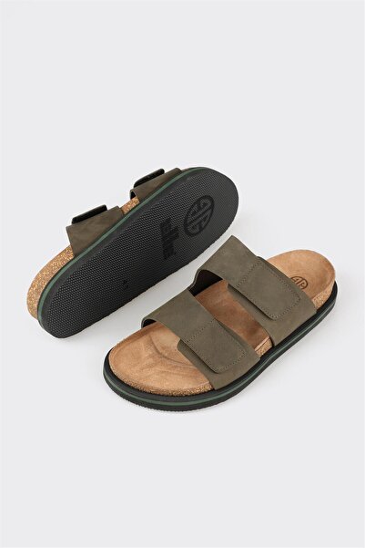 Elle Shoes Haki Deri Erkek Terlik