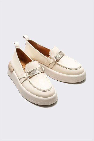 Elle Shoes Beige Leather Women's Loafer