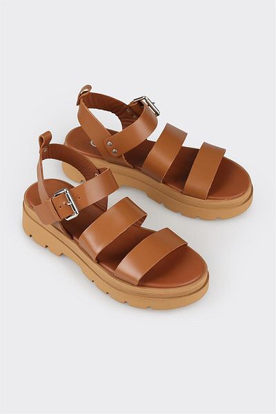 Elle Shoes Taba Leather Women's Sports Sandals
