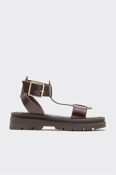 Elle Shoes Brown Leather Women's Sandals