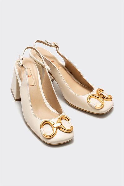 Elle Shoes Béžové kožené dámské boty na podpatku