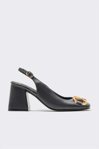 Elle Shoes Black Leather Women's Heeled Shoes