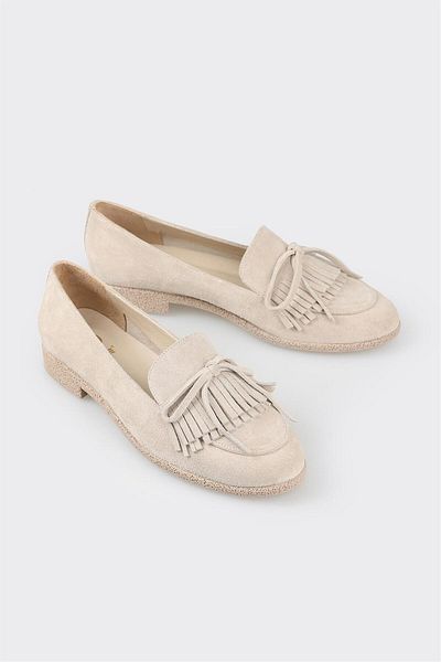 Elle Shoes Beige Leather Women's Loafer