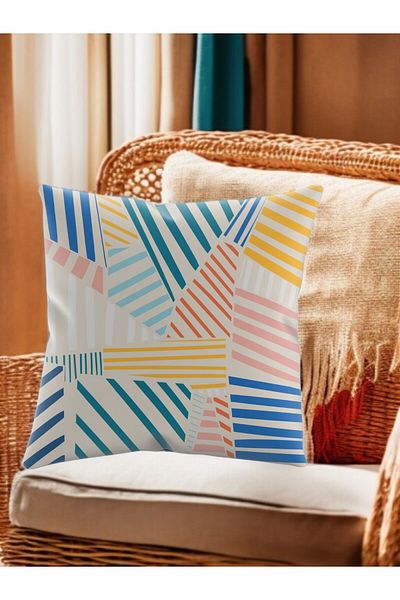 ASDİVA Smr Abstract Geometric Pattern Modern Throw Pillow Decorative Cushion Soft Cream Colored 43X43