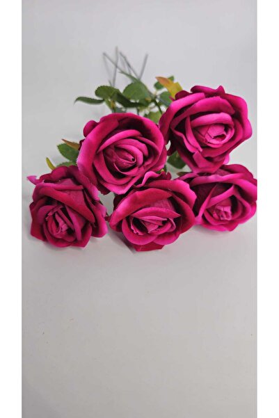 YASİMA Yapay Kadife Gül 5 Adet koyu pembe 50 cm VazoDekor Gelin Çiçeği ev Süsü
