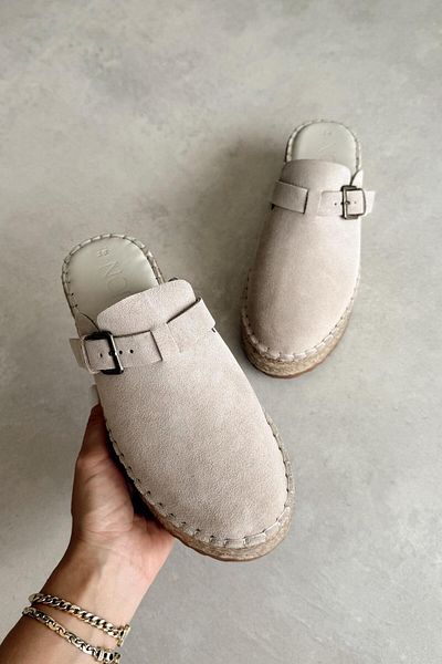 nope21shoess Martin Beige Genuine Leather Slippers