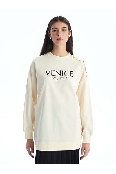 LC Waikiki Crew Neck Printed Oversize Women's Sweatshirt Tunic