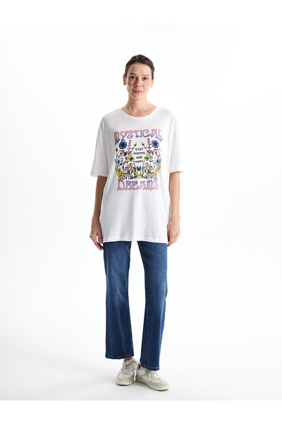 LC Waikiki Tricou de damă oversize cu imprimeu cu gât crew