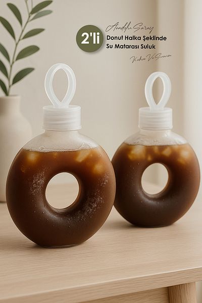 Anadolu Saray 2 Pcs Motivational Matte Transparent Donut Ring-Shaped Water Bottle Drinker |   Coffee Milk Water Bottle