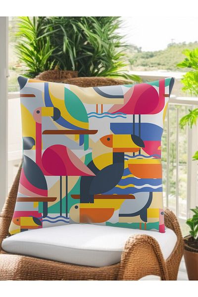 ASDİVA Smr Abstract Tropical Bird Pattern Modern Throw Pillow Decorative Cushion Soft Colorful 43X43