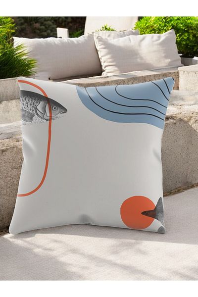 ASDİVA Smr Abstract Fish Pattern Modern Throw Pillow Decorative Cushion Cream Colored 43X43