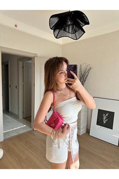 BAŞARAN Embroidery Detailed Shorts Skirt Ecru