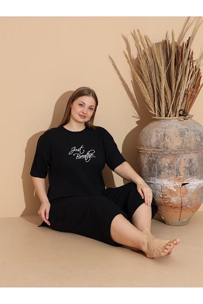 Intisimo Pijamale pentru femei, trei sferturi, bumbac, mărime mare, negru - 5xl