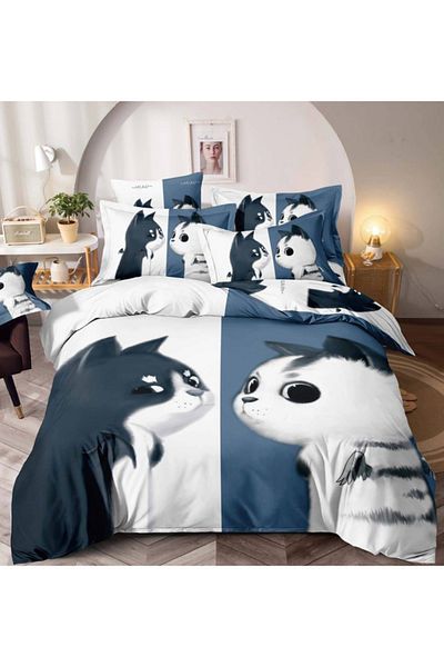 CHIRASO CHIRASO 3D Bedding, FINET, 6 Pieces, Sheet 235x240, 4 Pillowcases, Kittens