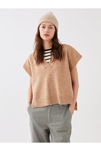 LC Waikiki Women's V-Neck Plain Knitwear Sweater