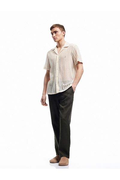 Koton Linen Chino Summer Trousers with Button Pocket Detail at the Waist
