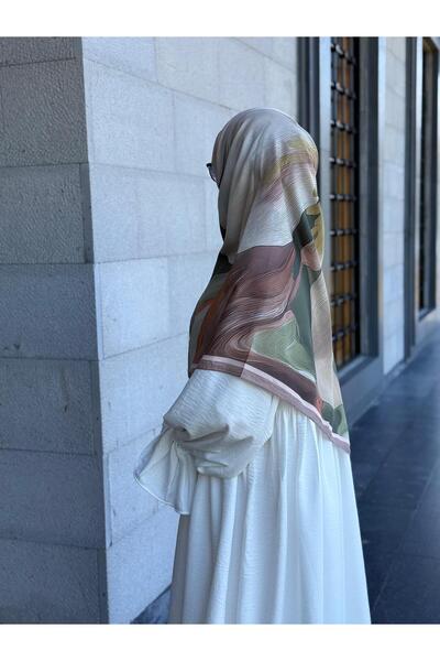 Qalortex Scarf Κασκόλ από βαμβακερό κεχριμπαρένιο σχέδιο-Χακί/Κρεμ