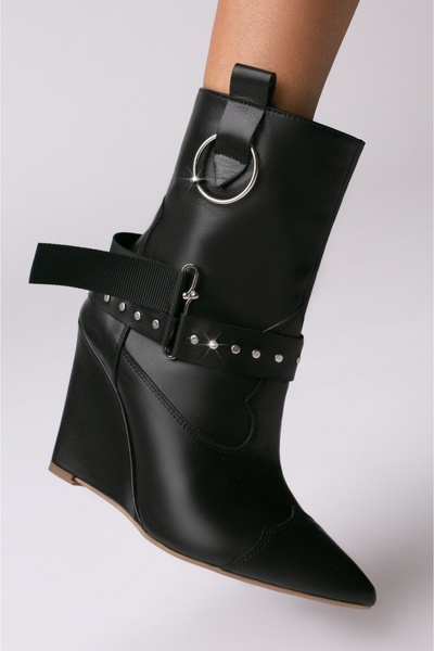 Vanilla Days Cizme tip ciocate Elektra piele naturala, negru cu accesorii met...