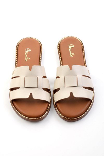 Bambi Beige Leather Women's Slippers K04073101903