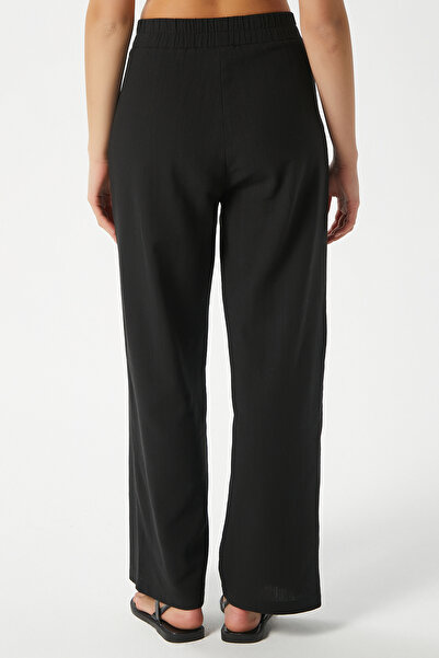 Ritnice Women's Maja 100% Cotton Muslin Black Trousers with Elastic Waist