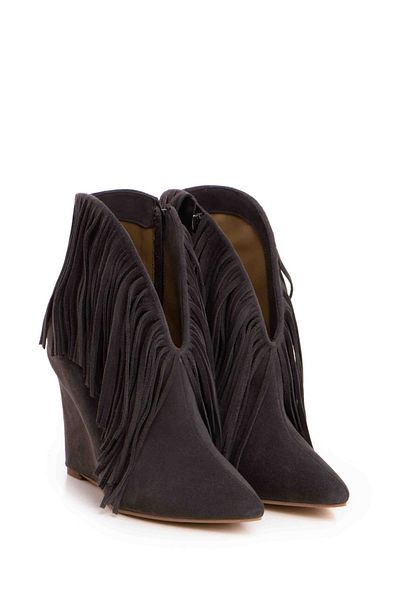 Vanilla Days Nemesis dark grey suede ankle boots with fringes