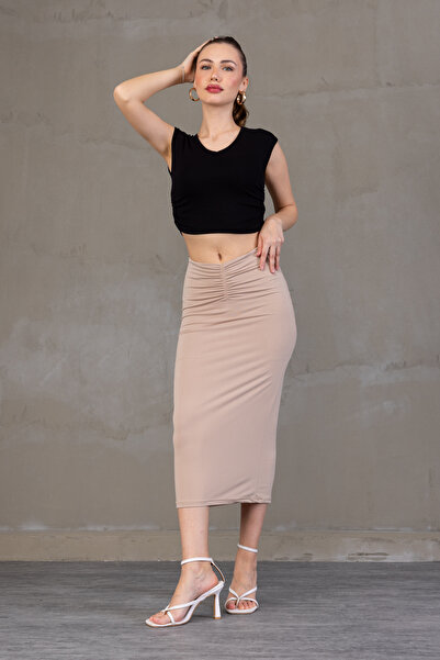 Zula Moda Dpareli Midi μολύβι φούστα – Φόδρα, Καλοκαιρινή, Ελαστική μέση