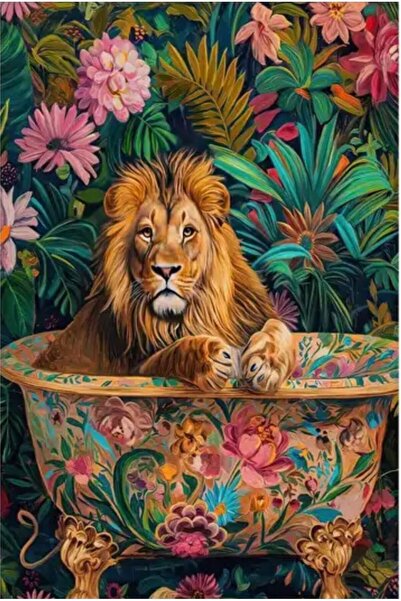 Rugs Modern Halı Kuzey Koleksiyonu Çok Renkli Çiçek Küvette Aslan Desenli Dok...