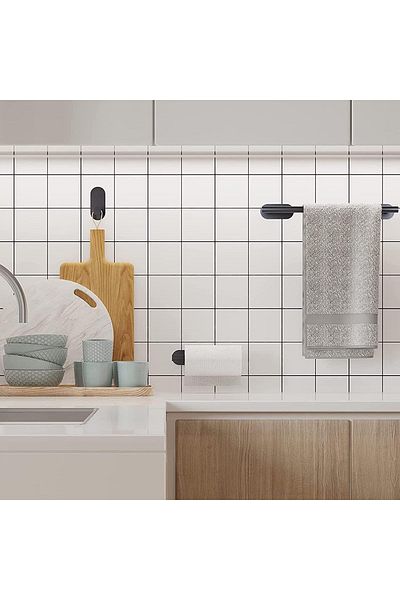 Saharaz 4-piece wall-mounted towel rack,stainless steel, self-adhesive, 4 styles, easy to install, black
