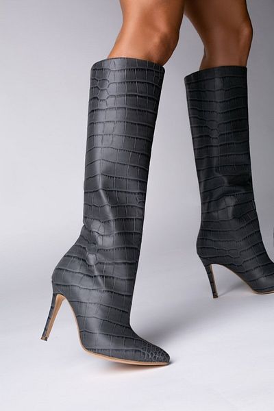 Vanilla Days Ashen Charm high heel boots, natural grey leather