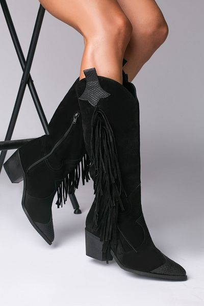 Vanilla Days Marshall boots, black suede, croco tip