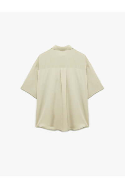 Koton Classic Collar Short Sleeve Crinkle Shirt with Applique Detail