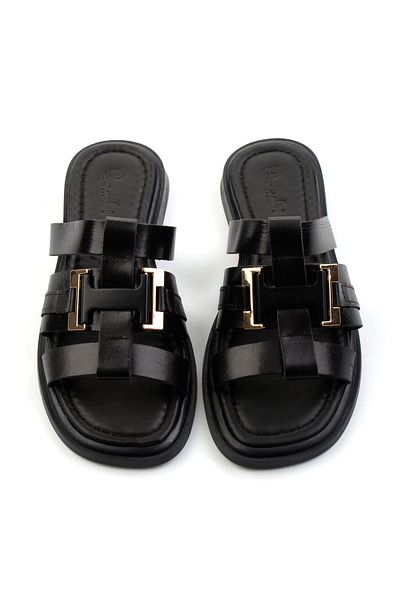 Bambi Black Leather Women's Slippers K04826053903