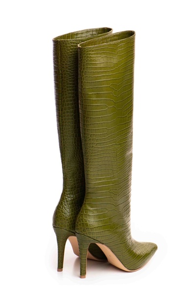 Vanilla Days Cizme Enchanted Emerald Charm cu toc inalt, piele naturala de culoare verde