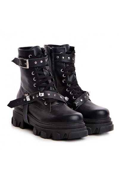 Vanilla Days Berta Boots Black Bison Leather with Silver Accessories