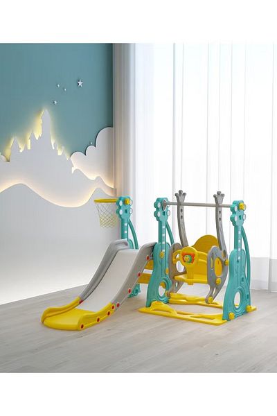 FULLJOY Slide with swing, each guitar shape with a basketball hoop, 3*1, multi-color, FJY-181