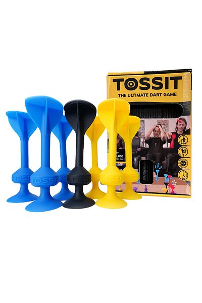 Tossit Darts Set with Suction Cups, Tossit, set of 7, blue-yellow