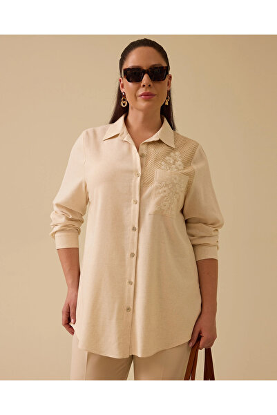 Gala-Xi Large Size Mesh Detailed Embroidered Shirt