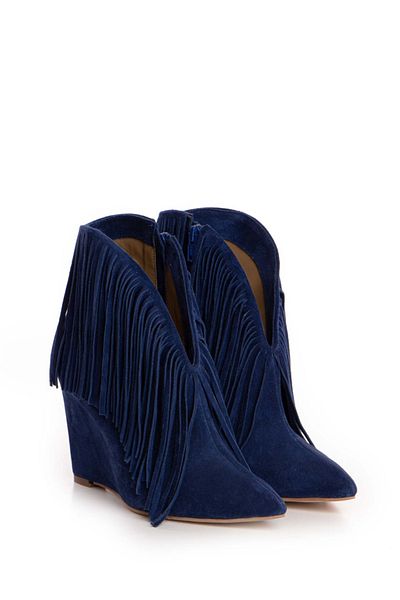 Vanilla Days Cizme tip ciocate Nemesis piele intoarsa bleumarin cu franjuri