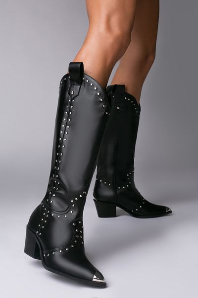 Vanilla Days Empire Boots Black Smooth Leather with Silver Accessories