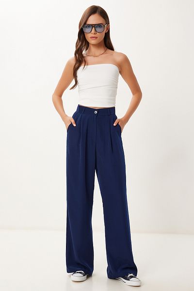 Lovelyİstanbul Flowy Ayrobin Palazzo Trousers Dark Blue Lrv0020